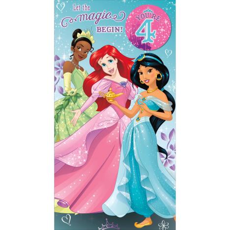 4th Birthday Disney Princess Birthday Card With Badge £2.49